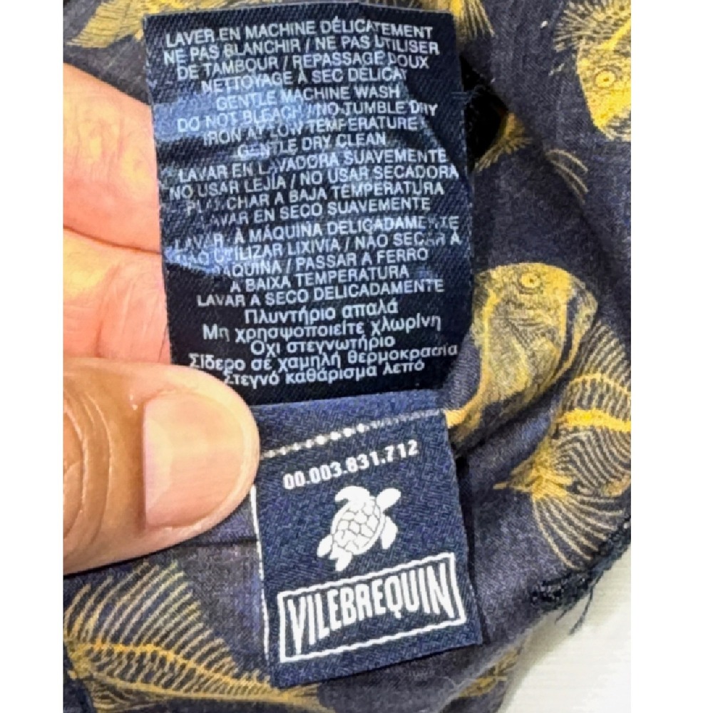 Vilebrequin Mens Navy Yellow Fish Skeleton Print Cotton Button Down Shirt M - Picture 6 of 11